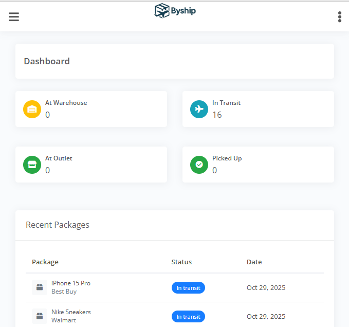 Byship Courier and Logistics web application