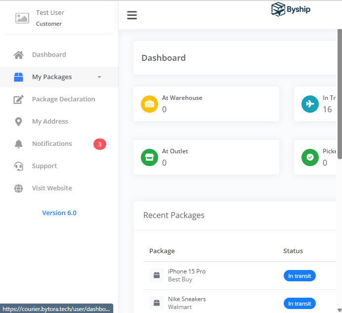 Byship Courier and Logistics web application